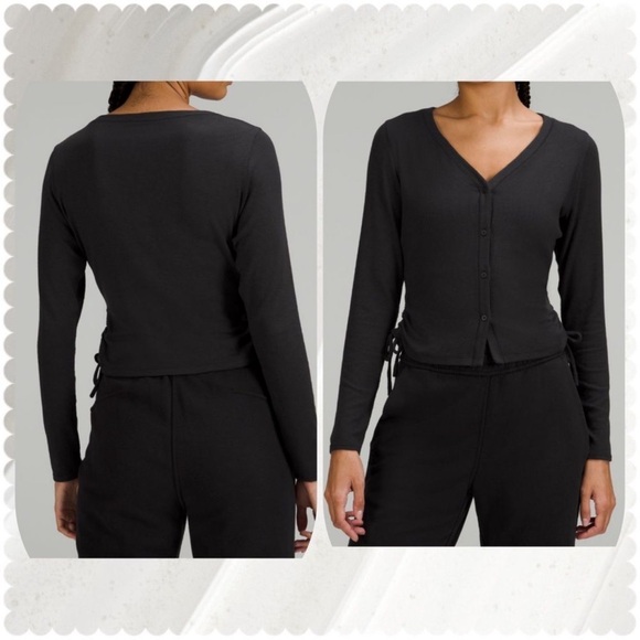 Lululemon Side-Cinch Ribbed Cardigan Black size 10 NWT - Picture 2 of 5